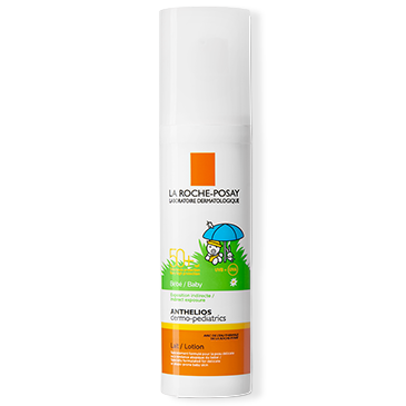 La Roche-Posay Anthelios Baby Sonnenschutzlotion LSF 50+ für empfindliche Babyhaut, Produktflasche mit kindlichem Design