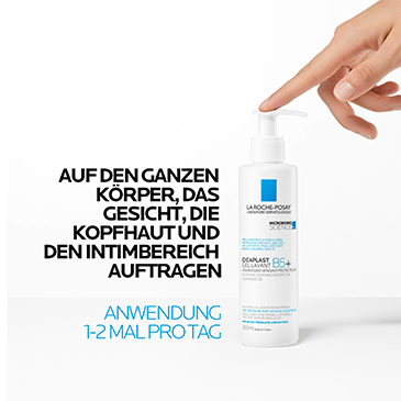 Produktbild mit Text: Auf den ganzen Körper, das Gesicht, die Kopfhaut und den Intimbereich auftragen. 1-2 Anwendungen pro Tag.