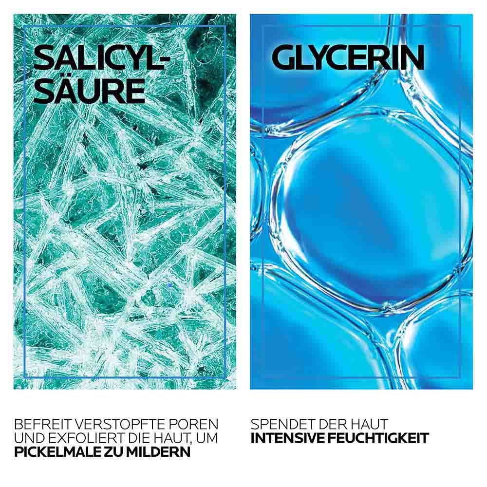Die enthaltende Salicylsäure befreit verstopfte Poren und exfoliert die Haut, Glycerin spendet der Haut Feuchtigkeit