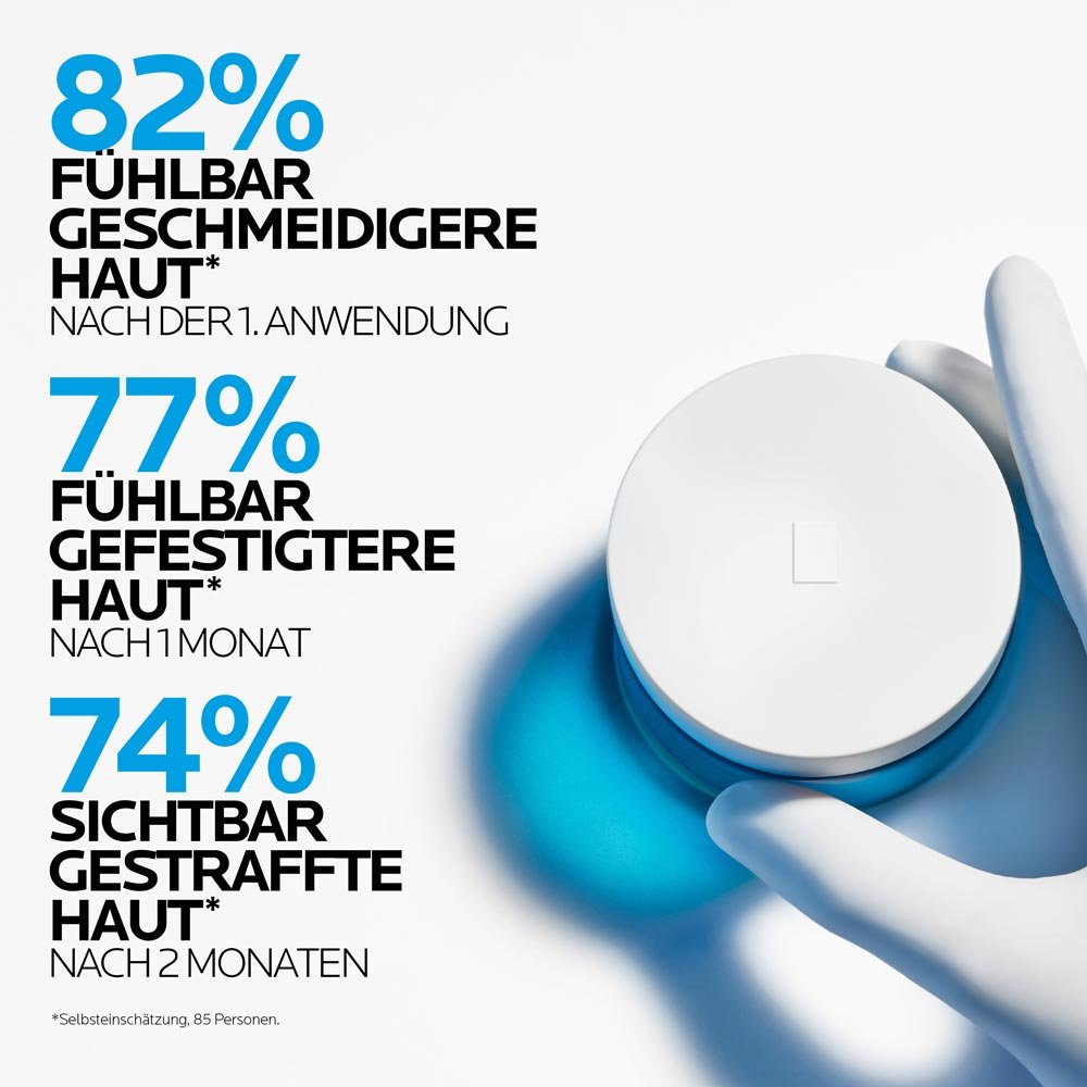 Tiegel Crème von schräg oben mit einer Hand am Deckel. Dazu Hinweise zur Kundenzufriedenheit. Die Auflistung wird weiter unten auf der Seite nochmals aufgegriffen