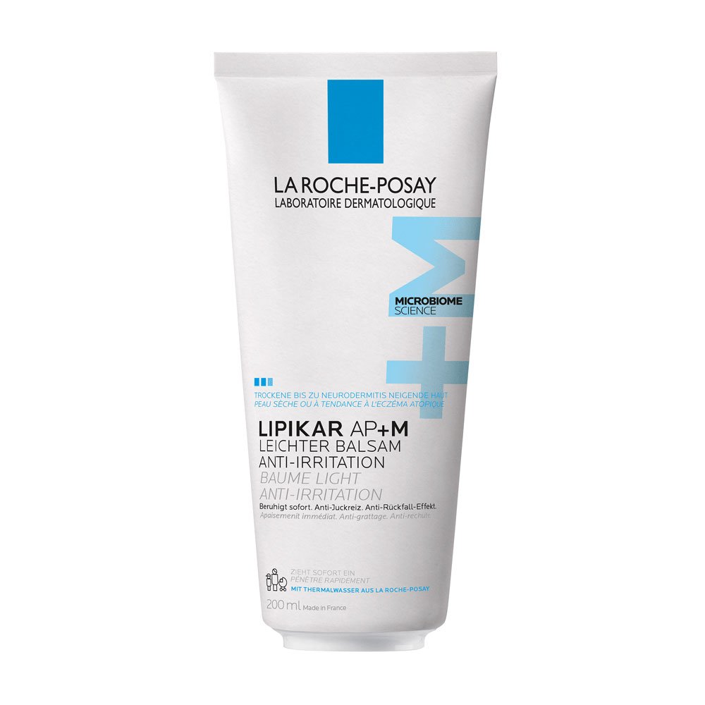 Produktabbildung von La Roche-Posay Lipikar Leichter Balsam AP+M in weißer Tube mit blauem Design und 200 ml Inhalt.