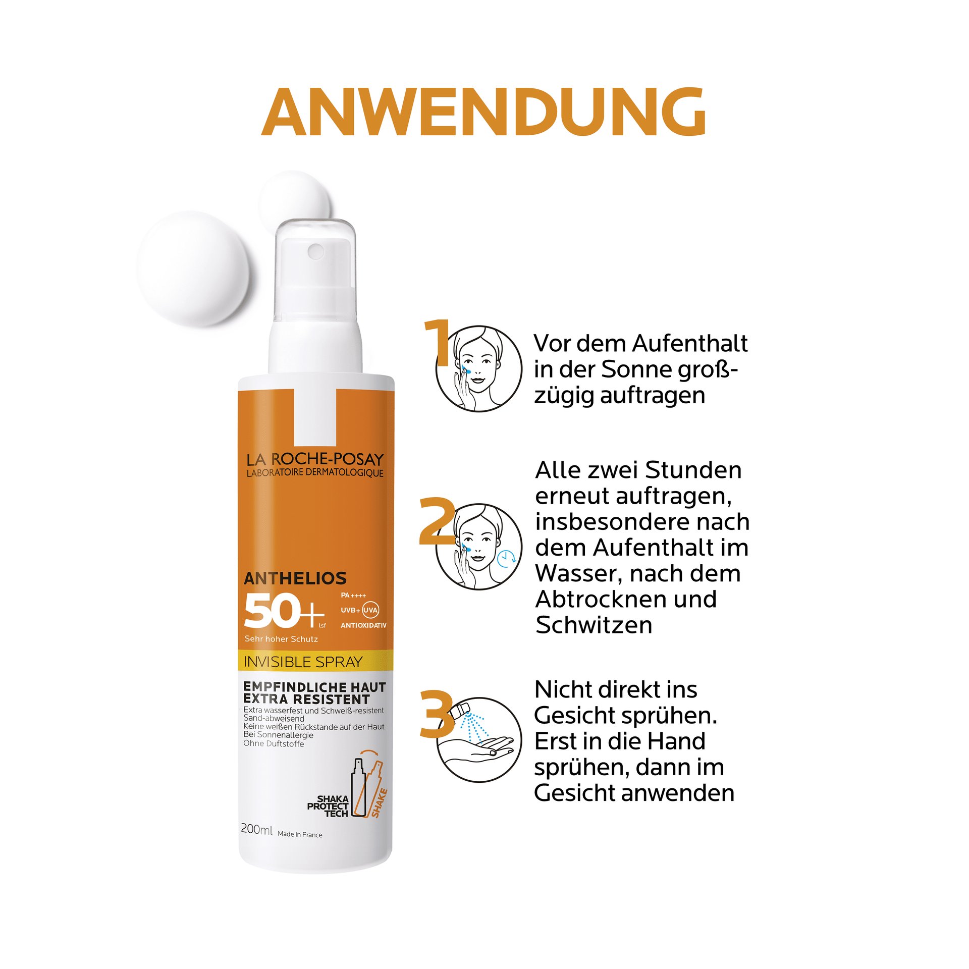 Anthelios InvisibleSpray ohne Parfum 50 200ml front Anwendung